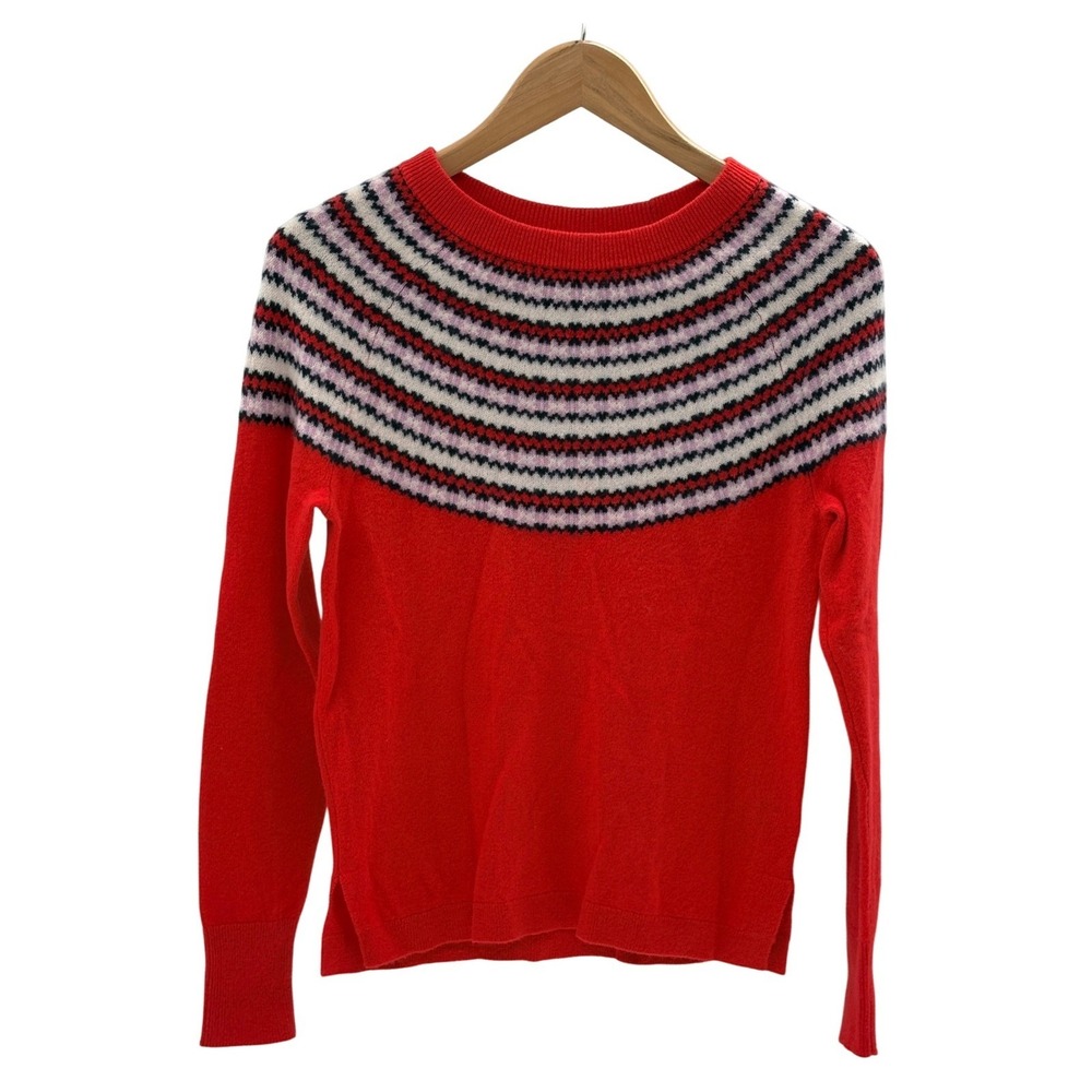J. Crew Sweater Cashmere Fair Isle Women‎ XS Red Pullover Holiday Ski Crewneck